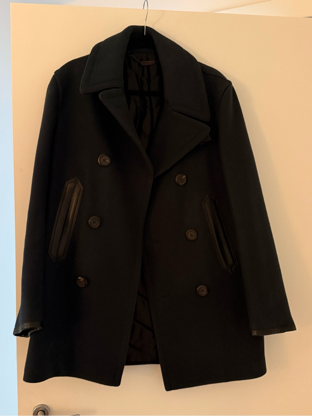 Salvatore Ferragamo Virgin Wool & Cashmere-Blend Peacoat with leather details